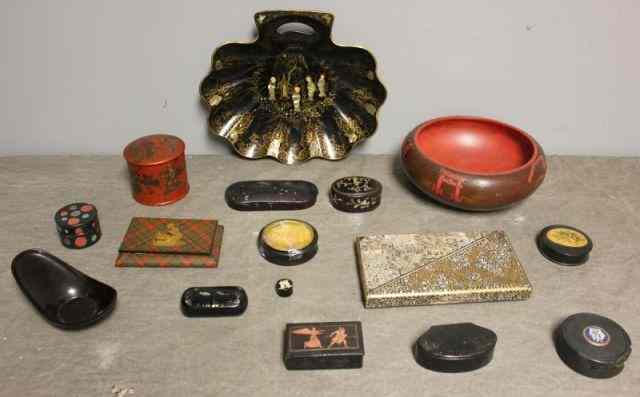 Appraisal: Vintage Lot of Papier Mache and Asian Lacquer Includes an