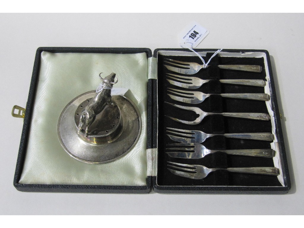 Appraisal: Lot comprising cased set of silver cake forks Sheffield a