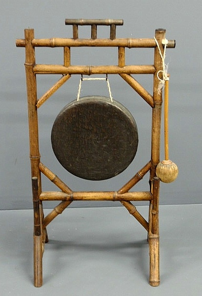 Appraisal: Brass gong with a bamboo frame h x w x