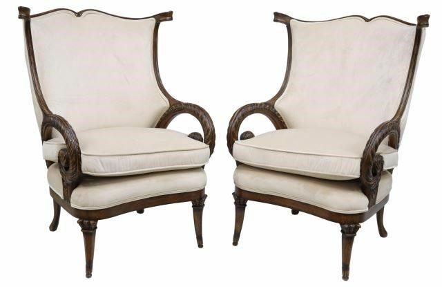 Appraisal: pair Regency style wingback chairs late th c with foliate