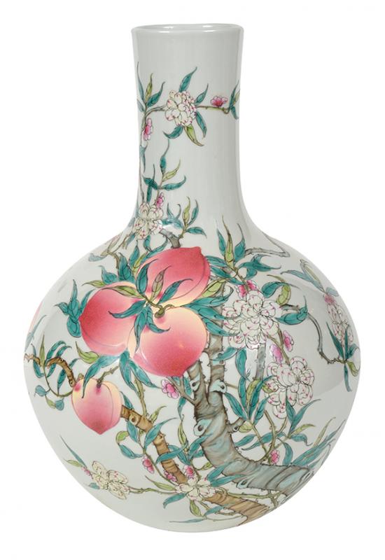 Appraisal: A LARGE CHINESE FAMILLE-ROSE NINE-PEACH BOTTLE VASE YONGZHENG MARK decorated