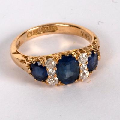 Appraisal: An Edwardian sapphire and diamond ring in an ct yellow