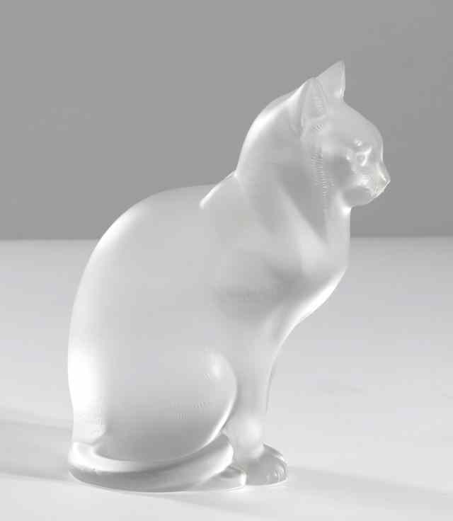 Appraisal: LALIQUE FRANCE GLASS CAT SCULPTURE frosted glass cat in an