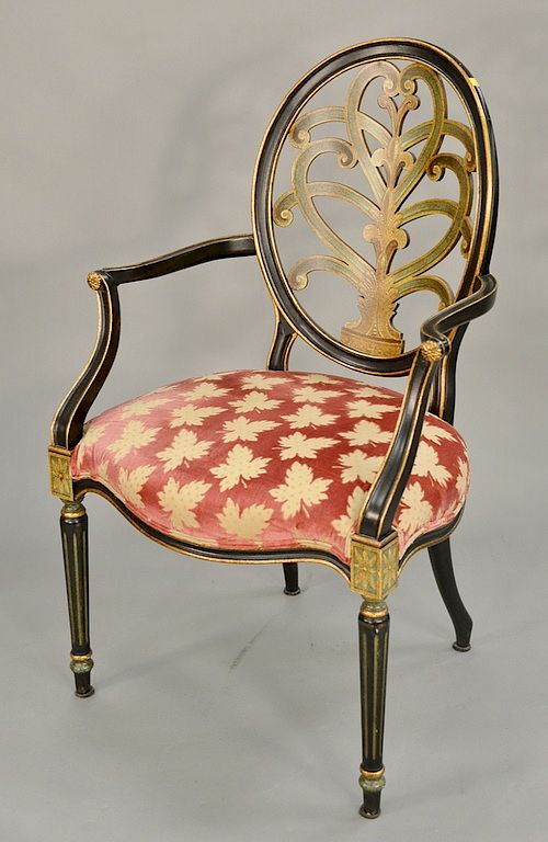 Appraisal: George III style painted wood open armchair oval back with