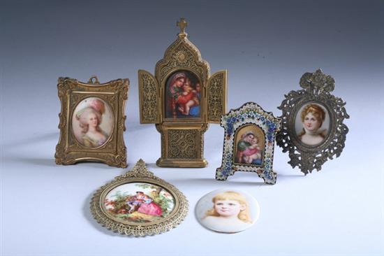 Appraisal: SIX CONTINENTAL PAINTED PORCELAIN MINIATURES th- th century Including two