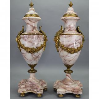 Appraisal: Exceptional Marble Urns w Gilt Bronze Mounts Exceptional Marble Urns