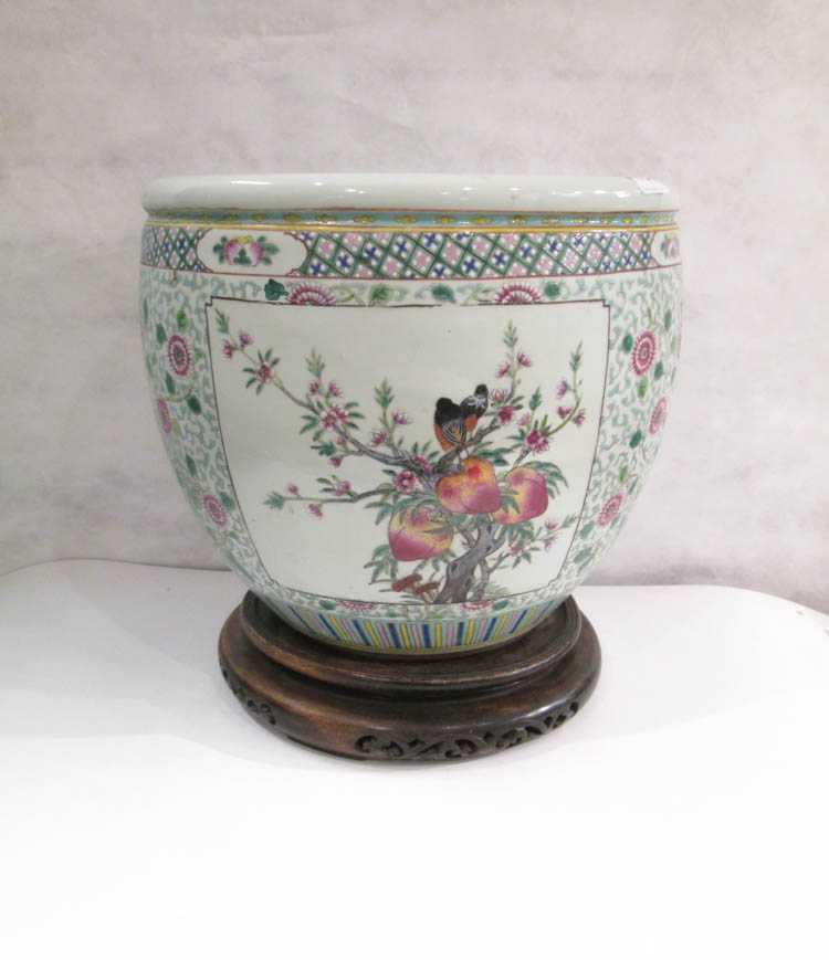 Appraisal: CHINESE ENAMELED PORCELAIN FISH BOWL OR JARDINIERE featuring interior and