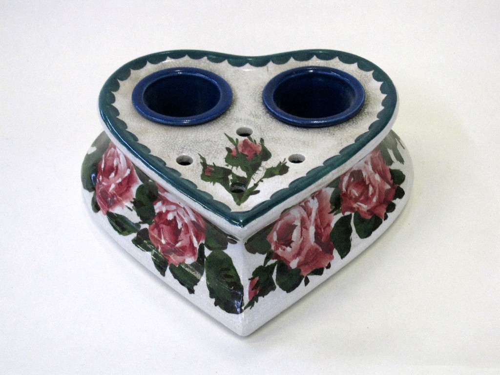 Appraisal: Wemyss heart shaped inkwell decorated with cabbage roses impressed mark