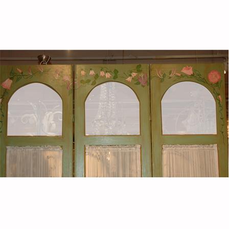 Appraisal: Floral and Green Painted Three-Panel Screen Estimate -