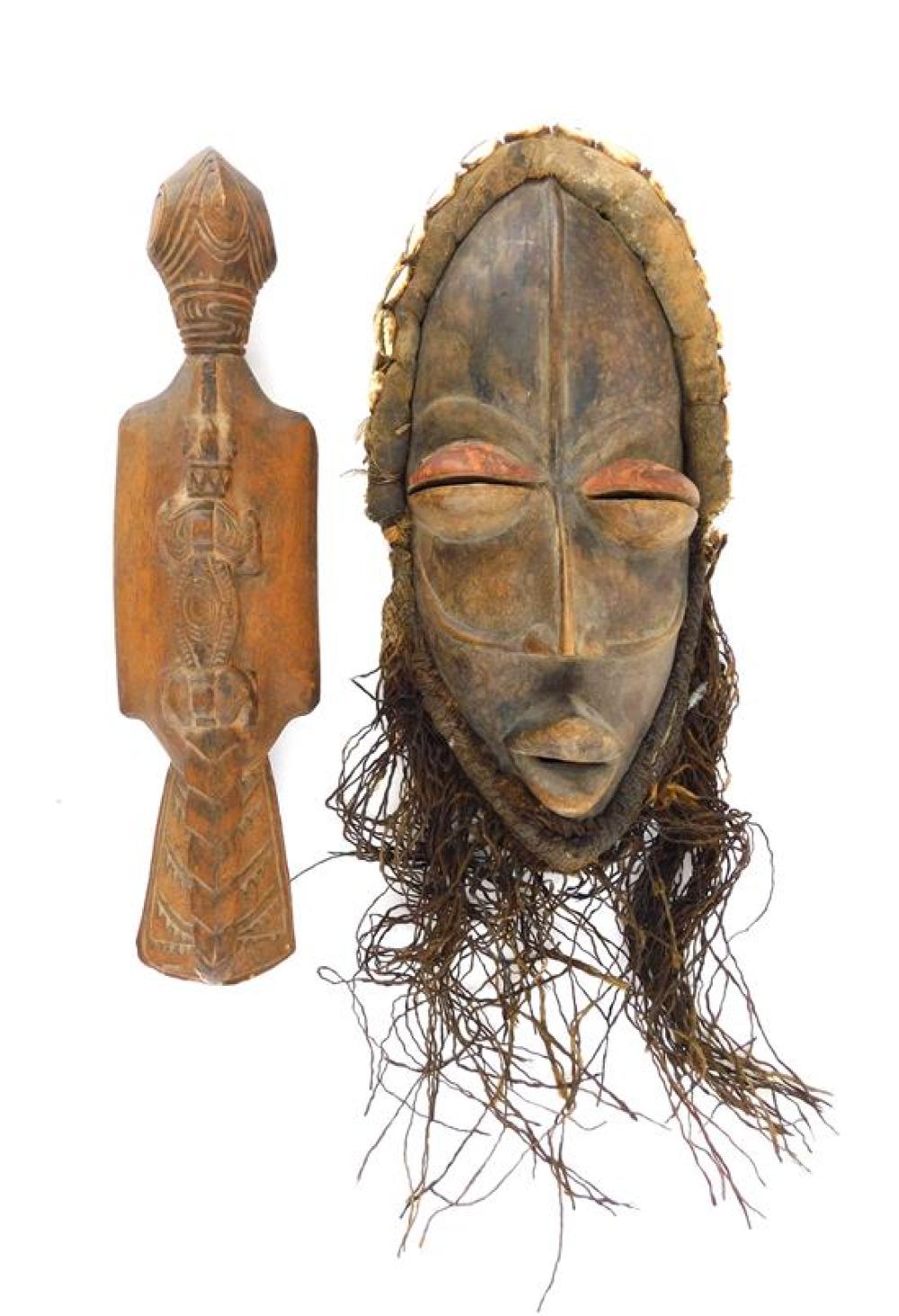 Appraisal: TRIBAL carved wood mask with cowrie shells and a bird