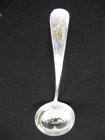 Appraisal: Victorian Sterling Mixed Inlaid Gravy Ladle butterfly floral long circa