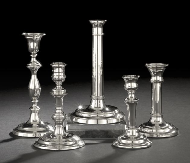 Appraisal: Collection of Five English Sterling Silver Graduated Candlesticks hallmarked London