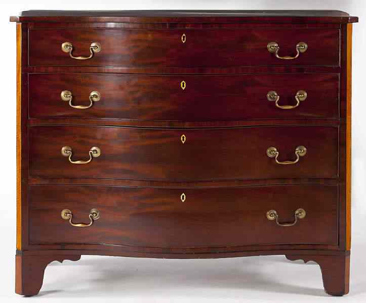 Appraisal: George III Serpentine Chest of Drawerslate th century figured mahogany