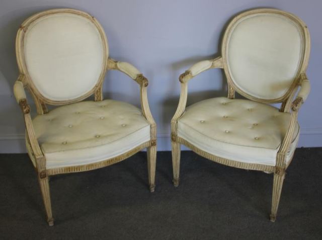 Appraisal: Pair of Vintage Oval Back Armchairs With original paint From