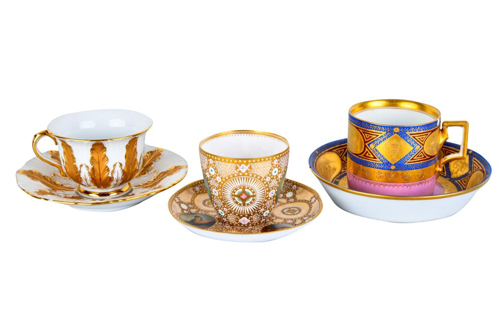 Appraisal: THREE PORCELAIN DEMITASSE CUPS WITH SAUCERScomprising one Royal Vienna one