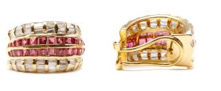 Appraisal: Pair k Yellow Gold Ruby Diamond Earrings A pair of