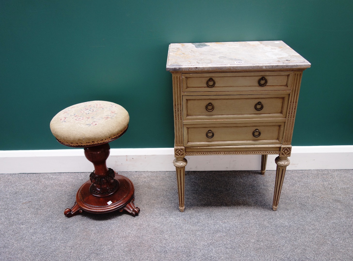 Appraisal: A Louis XVI style petit commode the marble top over