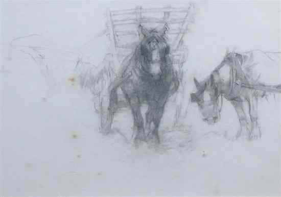 Appraisal: Lucy Kemp Welch - pencil drawing Study of two cart