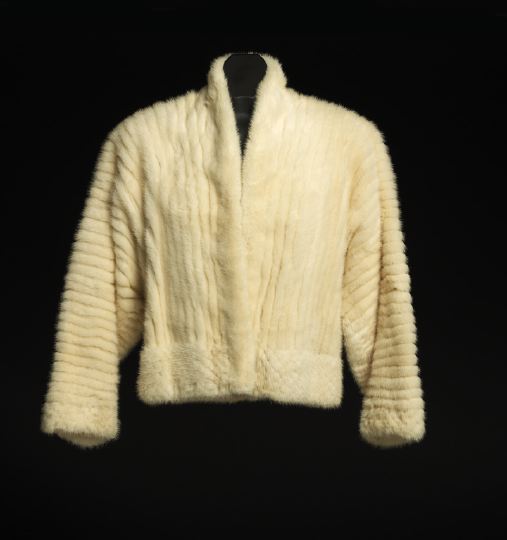 Appraisal: Galanos White Mink Jacket with Dolman sleeves the pelts run