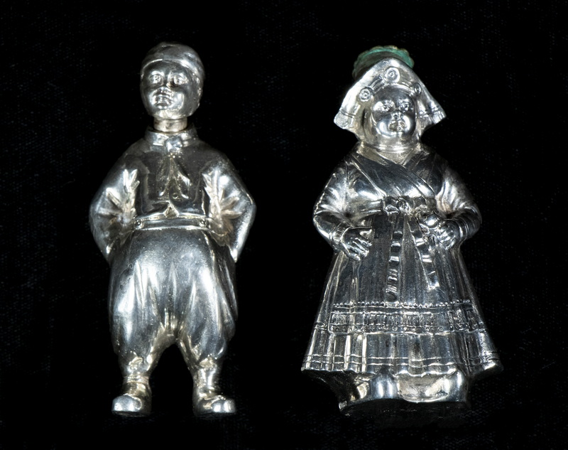 Appraisal: PR GERMAN SILVER FIGURAL SALT PEPPER SHAKERS Pair of Late