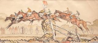 Appraisal: Paul Desmond Brown Steeplechase- Hedgeron Jump signed and dated Paul