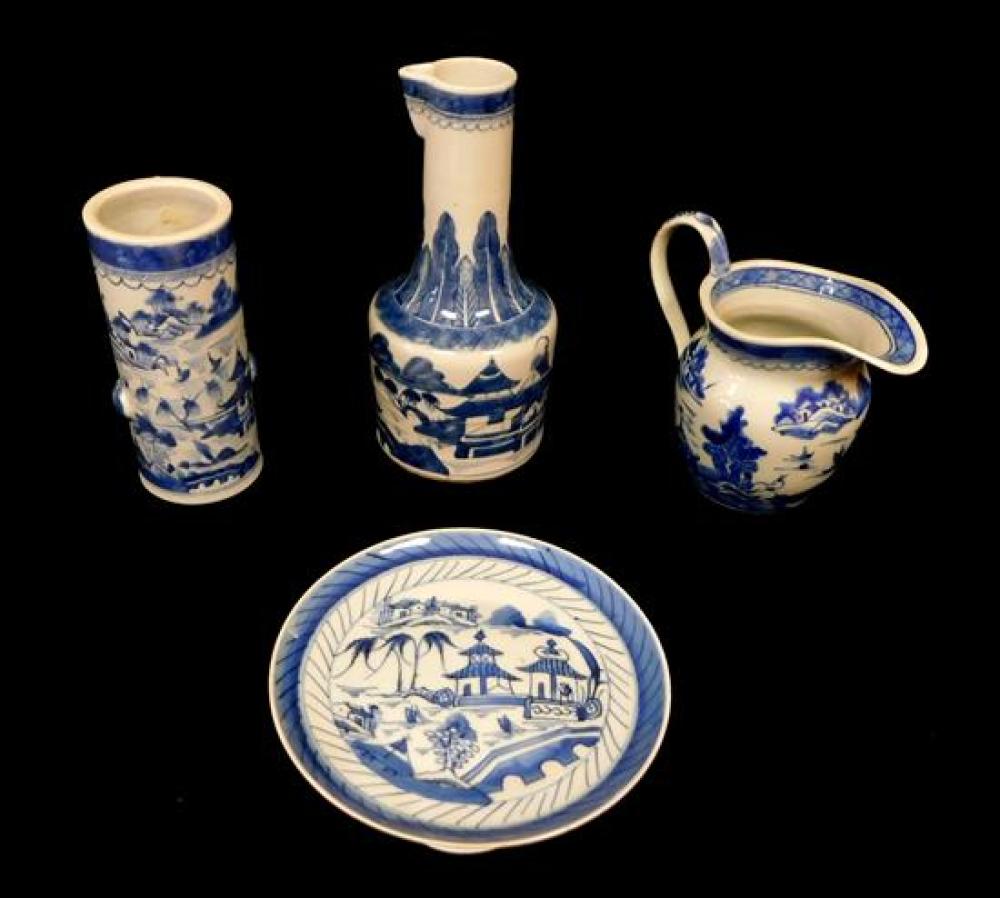 Appraisal: ASIAN Four pieces of Chinese Export porcelain Canton blue and