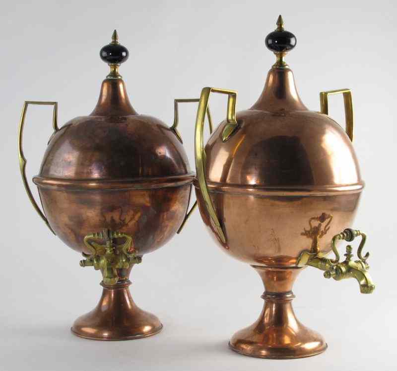 Appraisal: Pair of Antique Copper Dispenserslate th century copper and brass