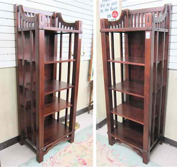 Appraisal: A PAIR OF MISSION STYLE MAHOGANY OPEN SHELF BOOKCASES recent