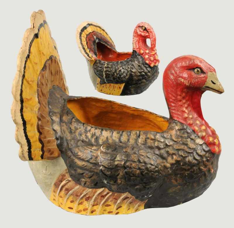 Appraisal: Lot of Papier Mache Turkey Candy Containers Description Both appear