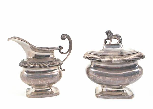 Appraisal: A Dutch standard silver cream amp sugar setMaker JGG dated