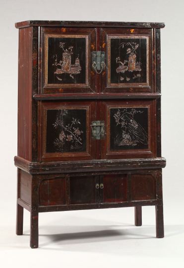 Appraisal: Asian Oxblood and Black-Lacquered Cupboard th century in the Ming