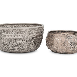 Appraisal: Two Burmese Silver Bowls the smaller with inscription to underside