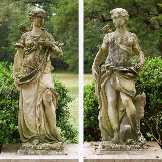 Appraisal: Pair antique cast stone garden figures Pair antique cast stone