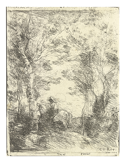 Appraisal: JEAN-BAPTISTE-CAMILLE COROT Le Petit Cavalier sous bois Clich -verre x