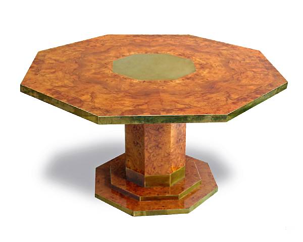 Appraisal: An Italian burled elm and brass octagonal dining table s