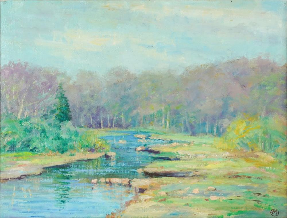 Appraisal: WILLARD LEROY METCALF - RIVER LANDSCAPEoil on canvas signed with