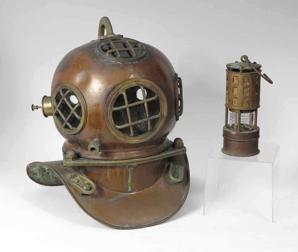 Appraisal: COPPER BRASS DIVING HELMET Decorative example copper and brass construction