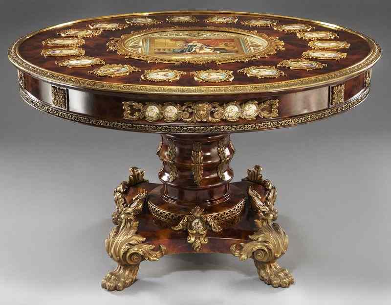 Appraisal: Louis XV style center table the central Sevresstyle plaque of