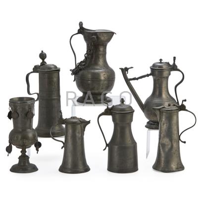 Appraisal: CONTINENTAL PEWTER Seven tankards or pokals six lidded - Tallest