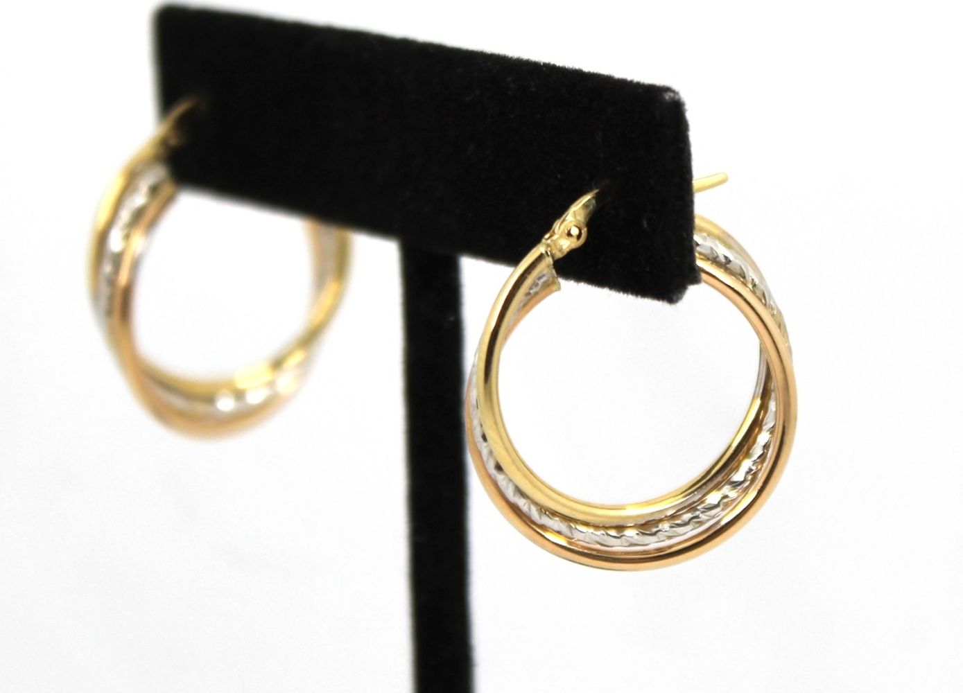 Appraisal: VINTAGE ITALIAN K TRI-GOLD TRIPLE HOOP EARRINGS Vintage Italian K