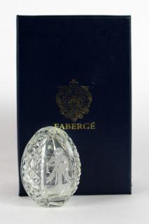 Appraisal: Faberge cut crystal egg in box Faberge cut crystal egg