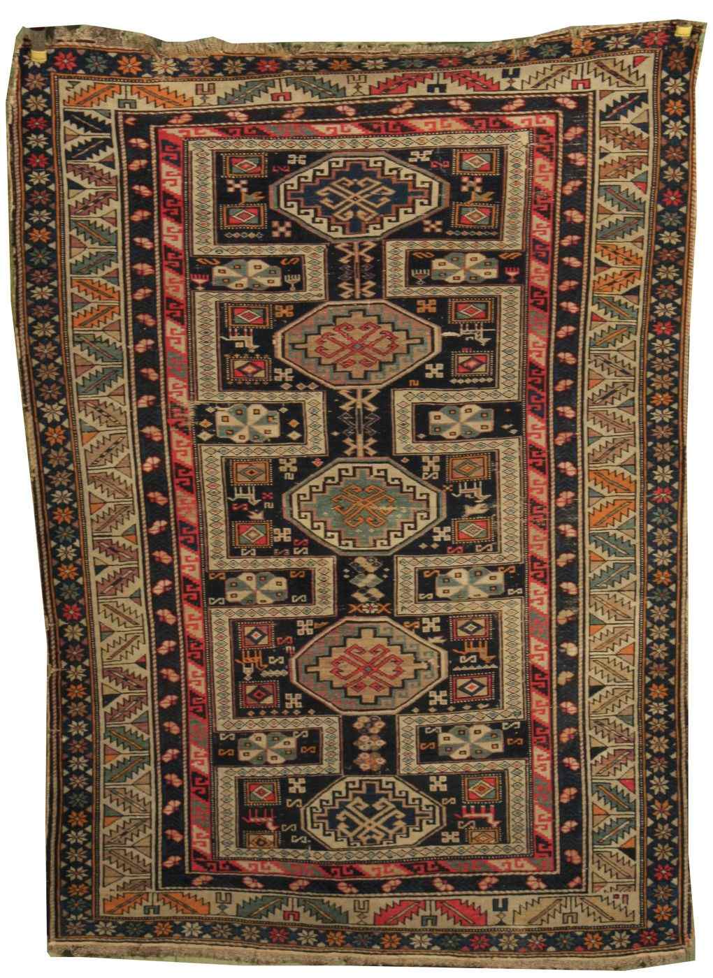 Appraisal: ORIENTAL RUG CAUCASIAN ' x ' '' Geometric medallions and