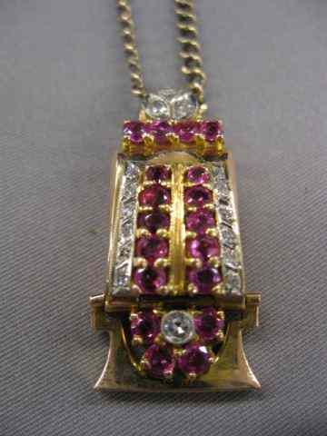 Appraisal: Diamond Ruby Pendant retro style rose gold with diamonds totaling