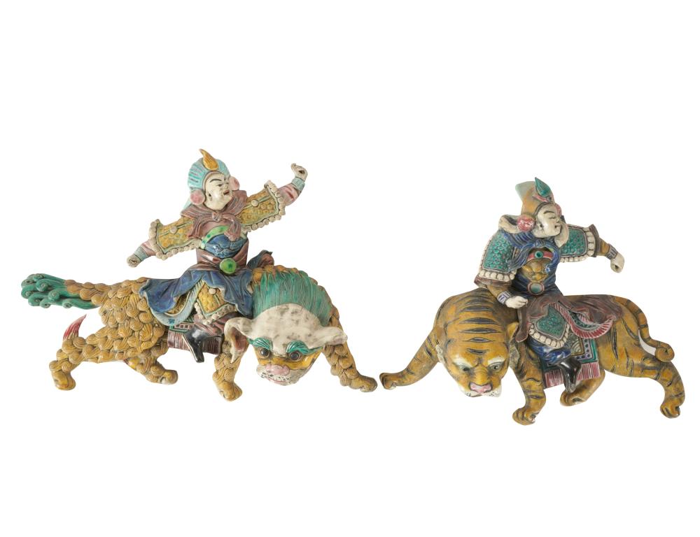 Appraisal: TWO CHINESE CERAMIC ROOF TILESeach depicting a figure on a