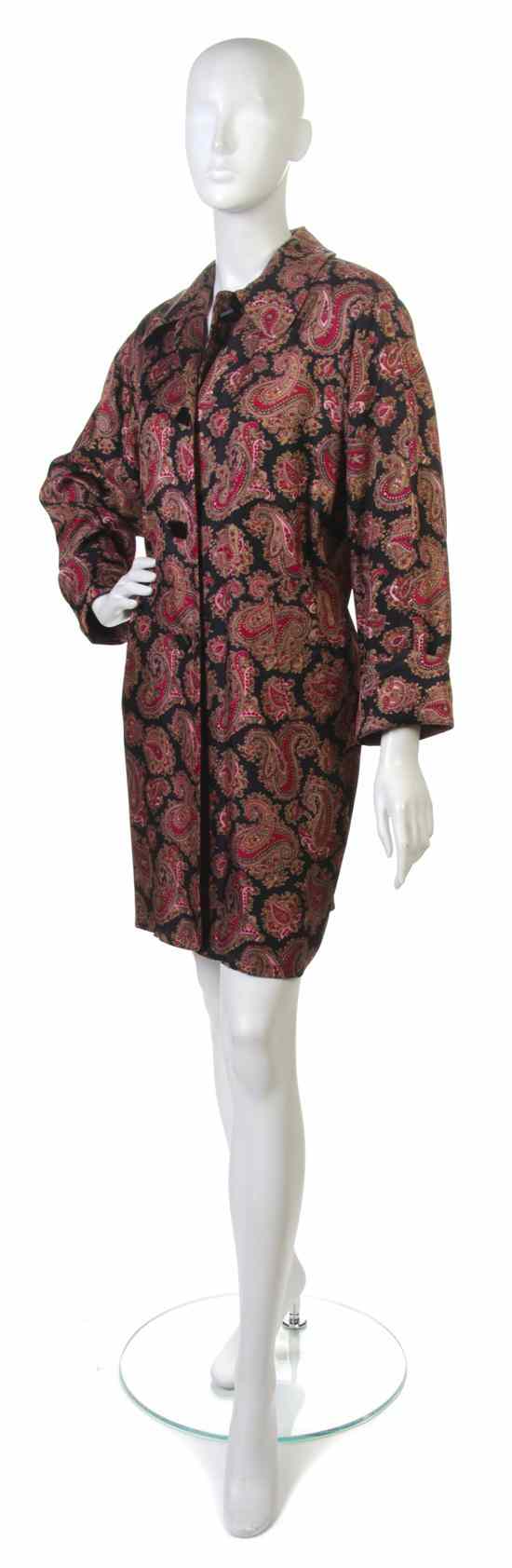 Appraisal: A Jean Muir Red Paisley Silk Dress Coat Labeled Jean