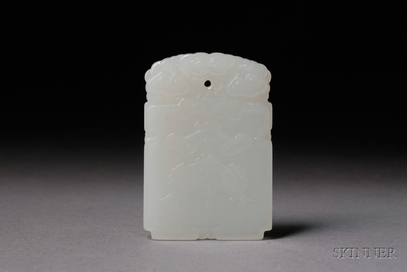 Appraisal: Jade Carving China th century pure white stone surface with