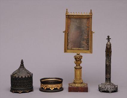 Appraisal: FOUR LOUIS-PHILIPPE GILT-BRONZE AND PATINATED BRONZE ARTICLES IN THE GOTHIC