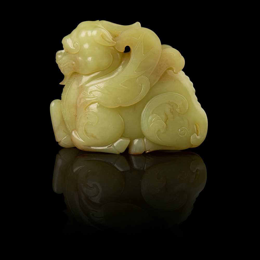 Appraisal: YELLOW JADE CARVING OF A QILIN QING DYNASTY TH- TH