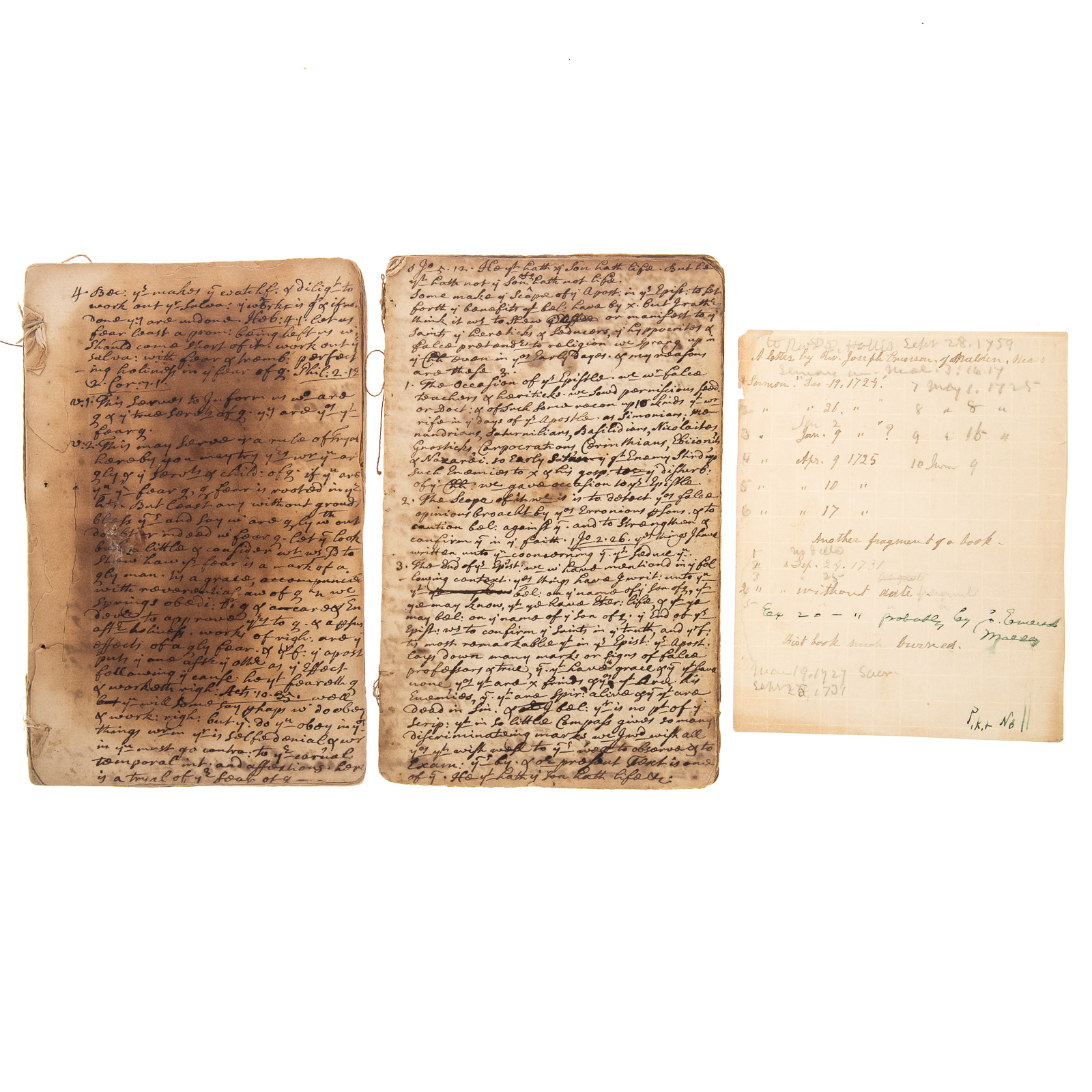 Appraisal: TWO EARLY NEW ENGLAND MSS REV J EMERSON C Comprising