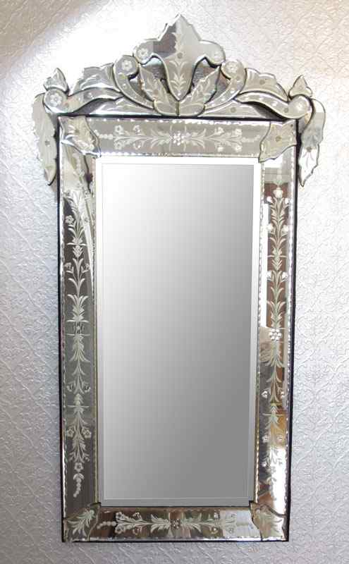 Appraisal: VENETIAN ETCHED GLASS WALL MIRROR Etched mirror frame beveled internal